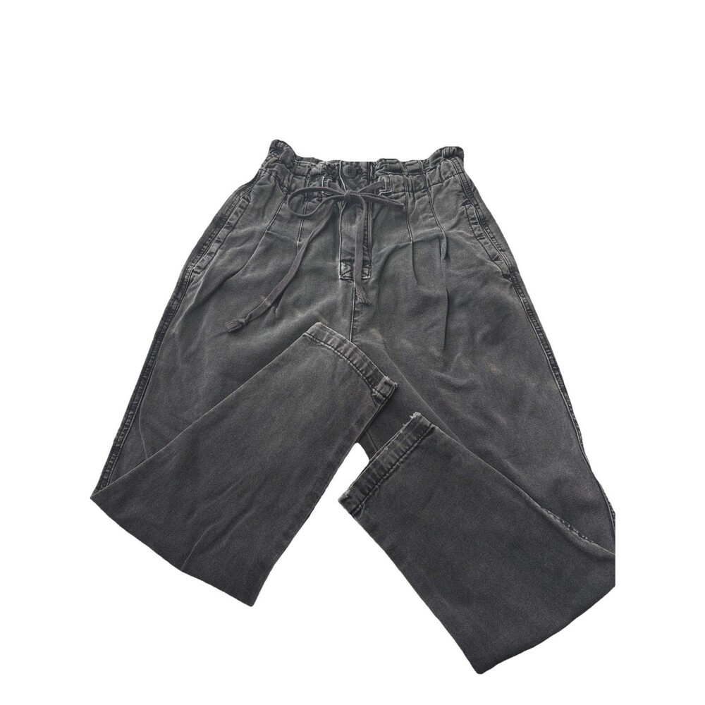 Free People Margate Paperbag high-waist canvas mom pants in a black or charcoal